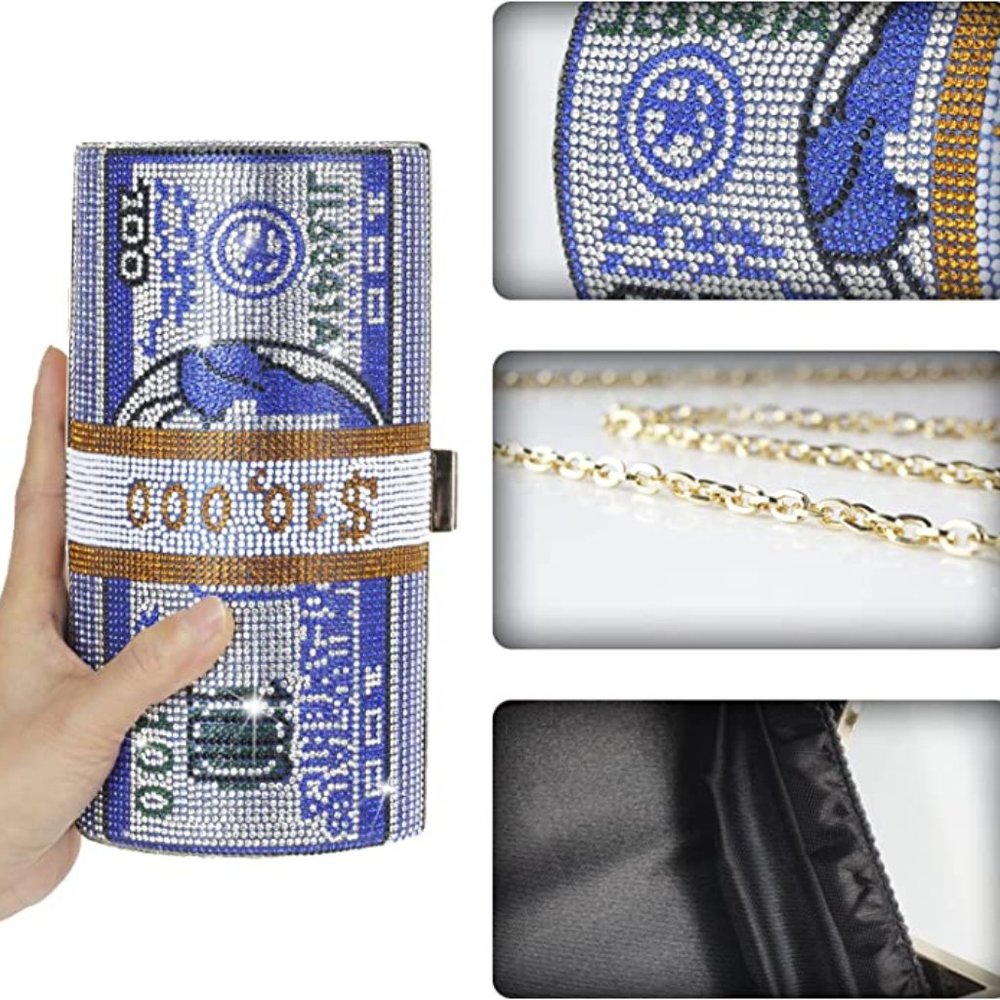 Evening Handbags Crystal Money Bag Purse Diamond Bling Clutches for Wedding
